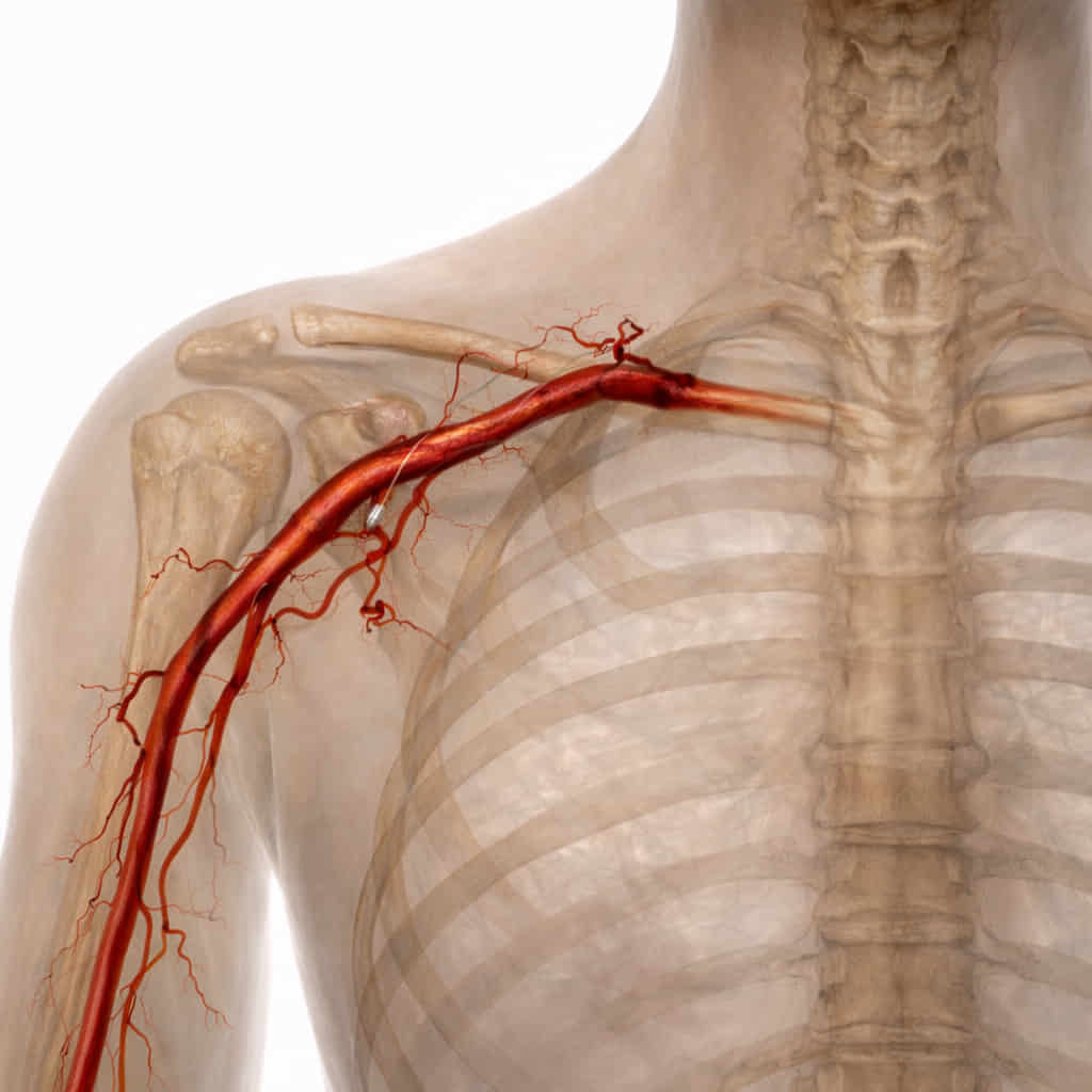 A patient in Hyderabad exhibiting signs of dialysis access blockage, identified as a candidate for central vein recanalization to save their fistula and reduce arm swelling.