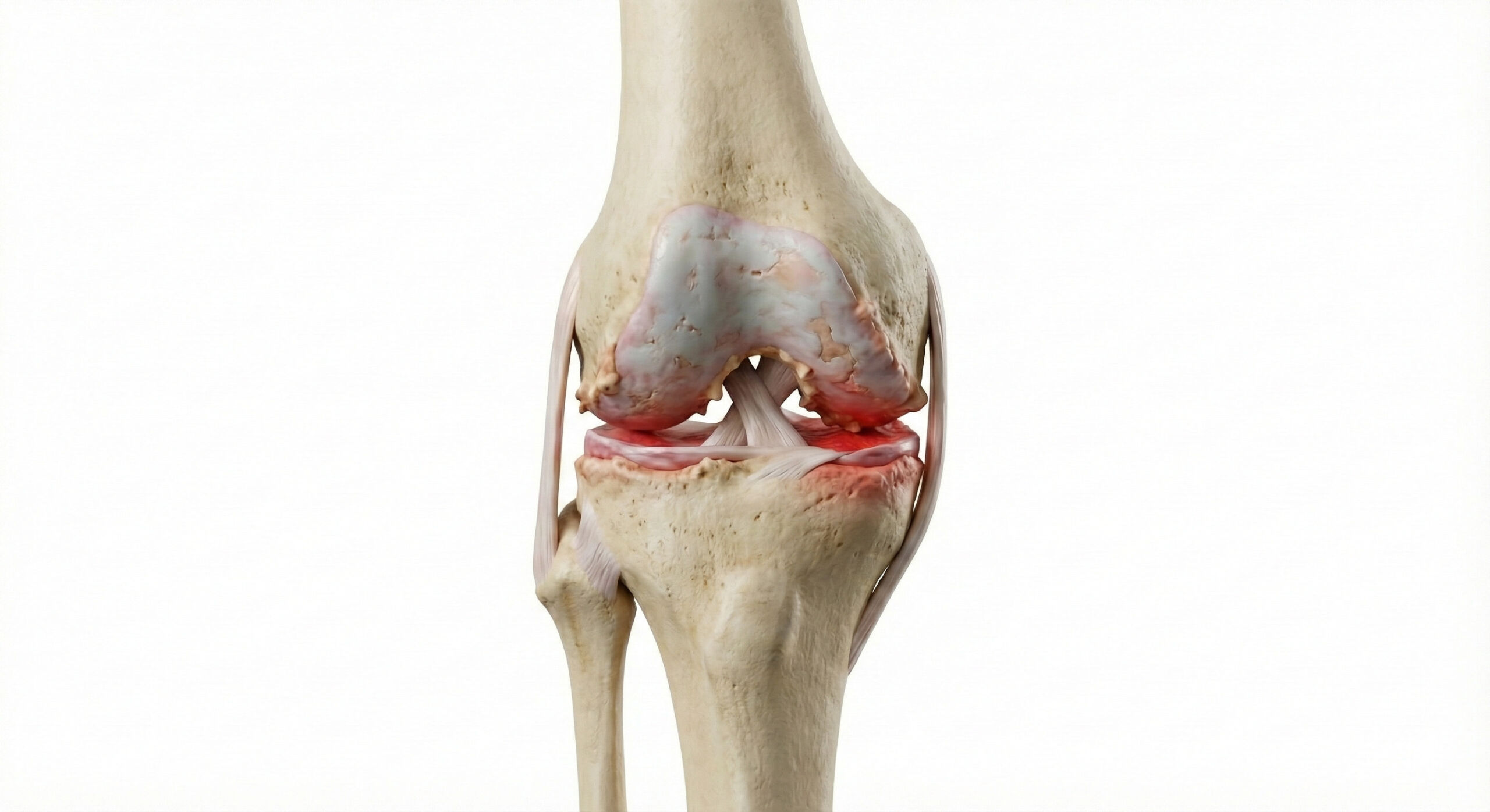 Knee osteoarthritis bone-on-bone anatomy diagram illustrating chronic pain relief via GAE treatment by Dr. Ram Kishore at IR4U By Ram, Hyderabad.