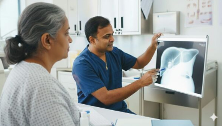 Liver diagnosis and consultation in Hyderabad; Dr. Ram Kishore Gurajala explaining transhepatic venous access to a patient with exhausted dialysis options.