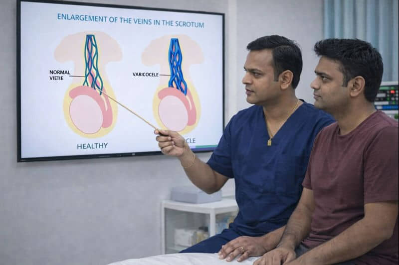 Patient consultation for pelvic pain relief with Dr. Ram Kishore at IR4U By Ram—Hyderabad’s specialist for minimally invasive vascular treatments.