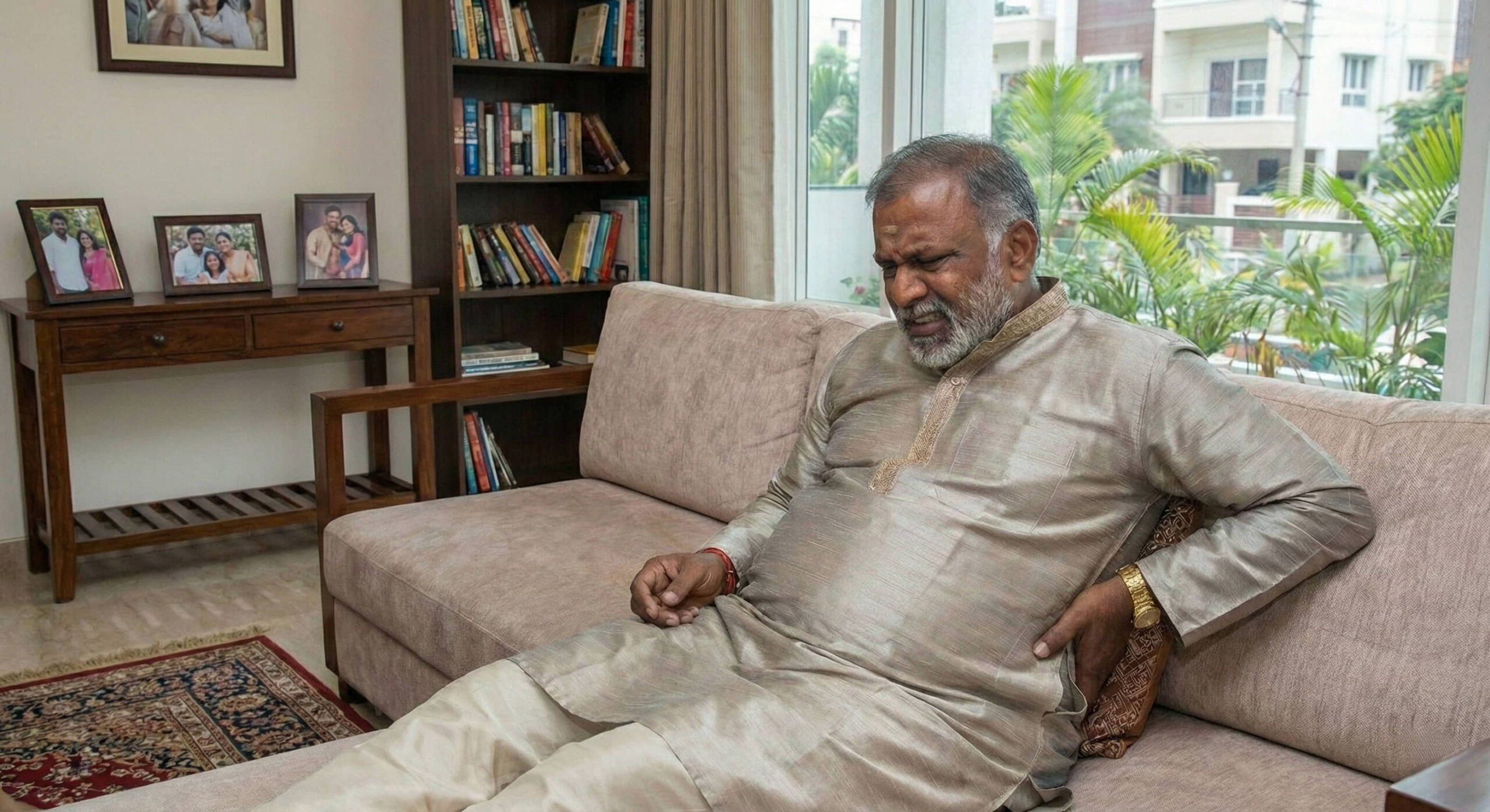 Patient with severe flank pain due to large renal (kidney) tumor undergoing hospital evaluation