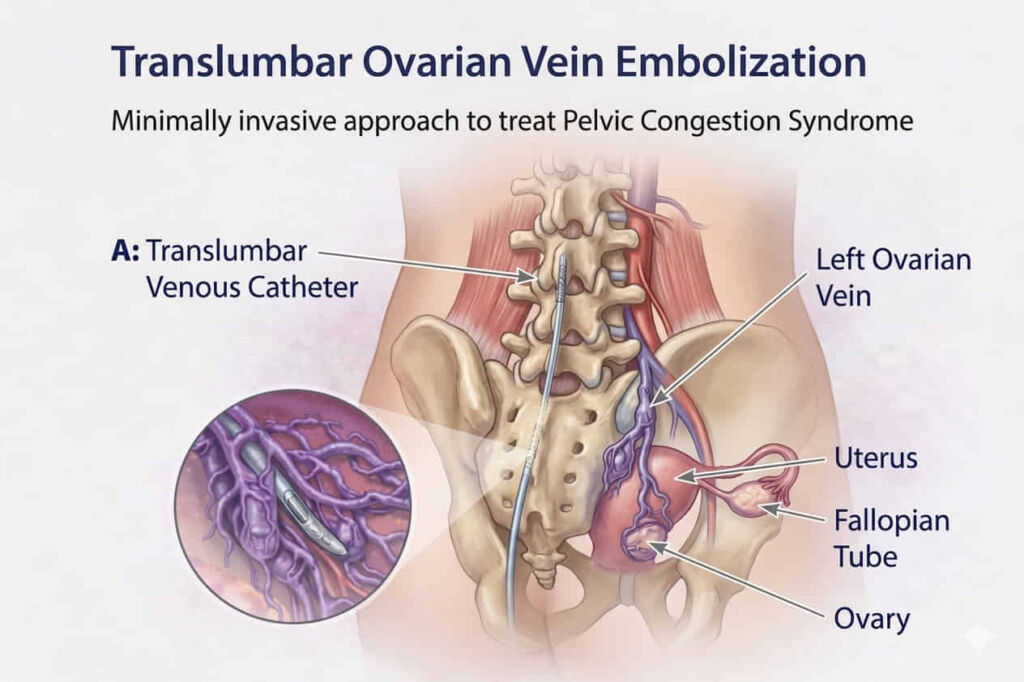 Illustration of translumbar venous catheter