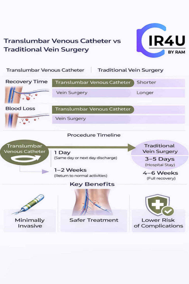 A translumbar venous catheter is a specialized central venous access device placed through the lower back into the inferior vena cava (IVC). It is typically used when traditional access sites like the neck or chest veins are blocked. This allows reliable long-term access for treatments such as dialysis.