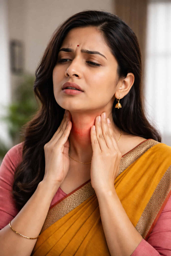 A women is suffering from thyroid