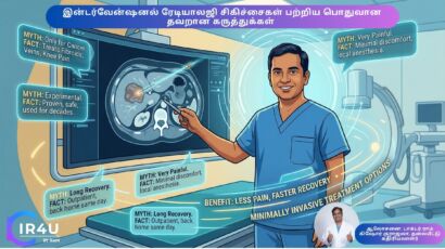 Minimally invasive interventional radiology procedure using imaging guidance to treat blocked arteries and tumors