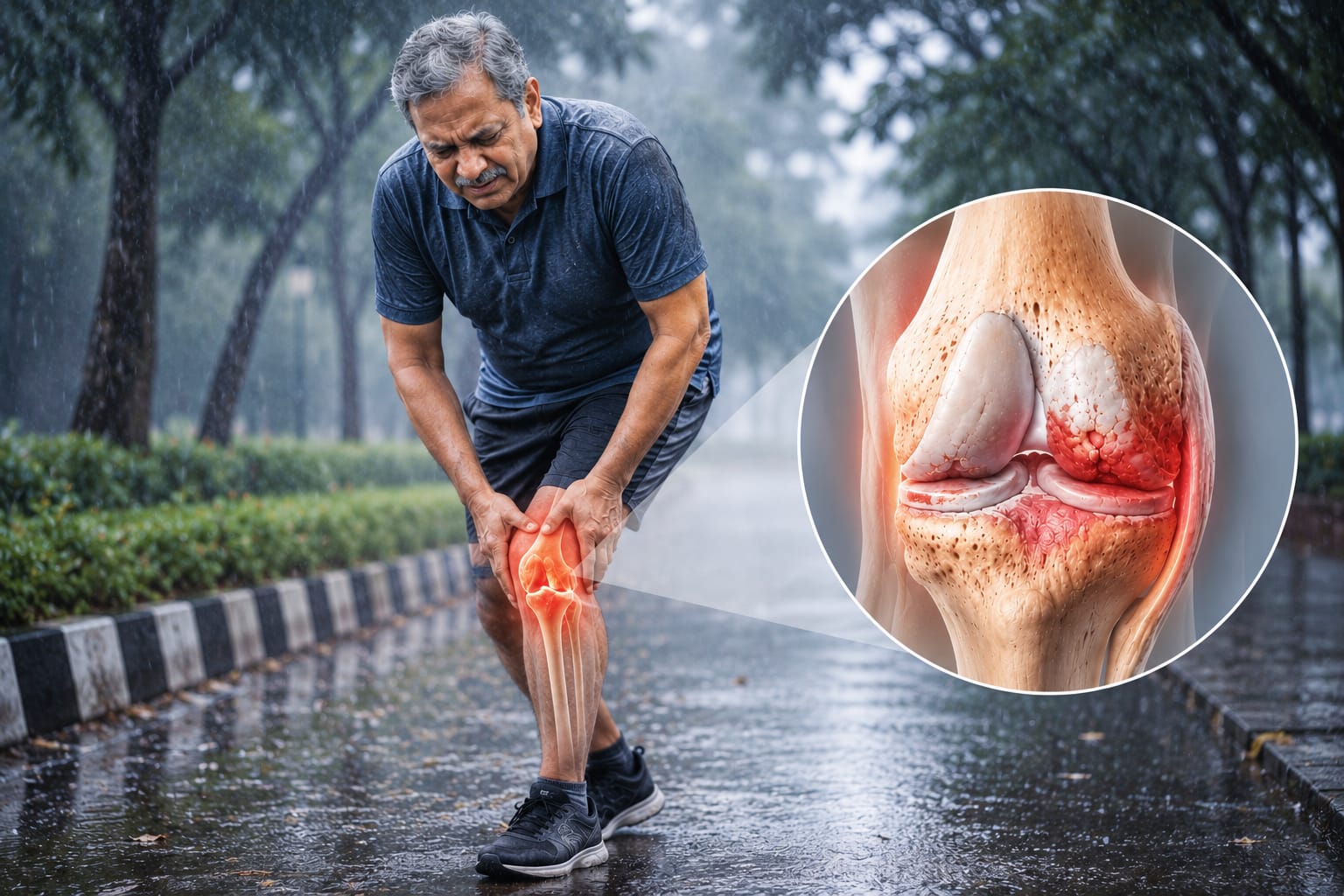 Knee pain worsening during the monsoon season